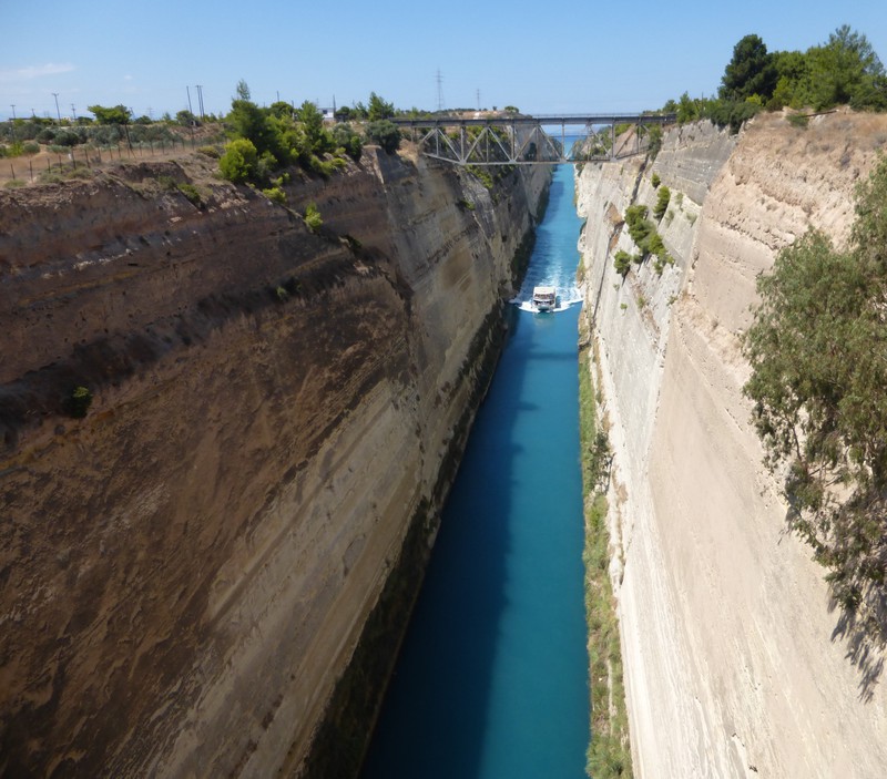 the Corinth Canal, built in 1882, cut through 4 miles of rock to link the Aegean and Ionian seas