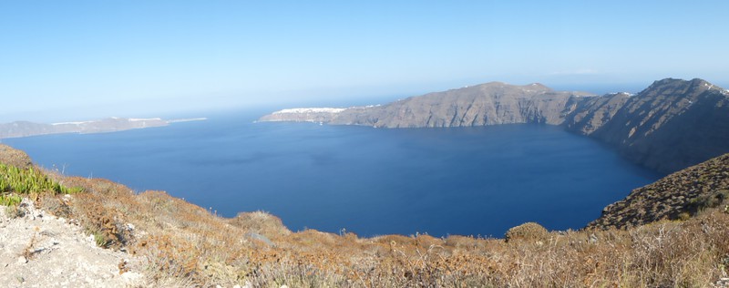 the caldera with Oia in the distance