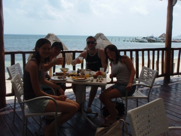 us eating breakfast in our resort