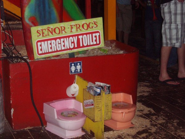 an 'emergency toilet at the front door of a night club