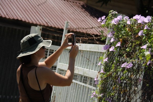 Talita taking pictures of the Purple Clown Faces