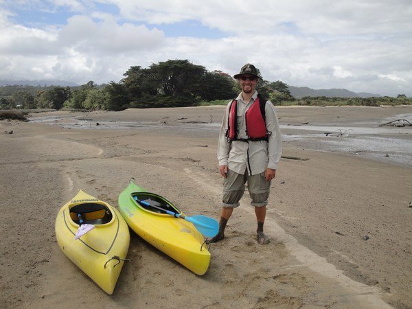 Low tide means carrying the kayaks