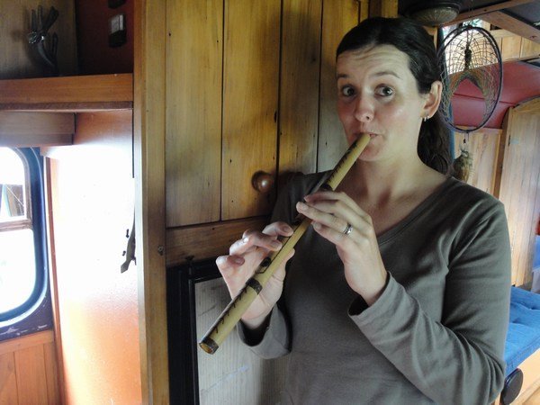 Talita's first attempt at playing the flute
