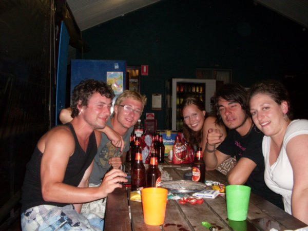 Drinking games at the hostel in Byron