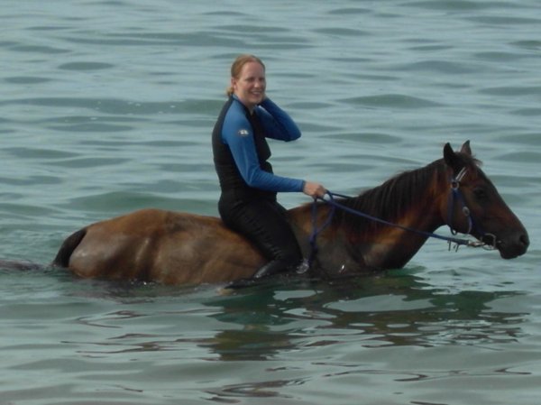Jules horse riding in the sea