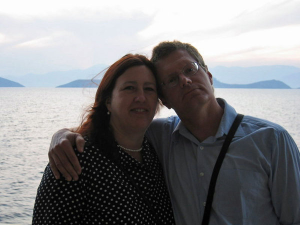 Rick and Deb at sunset in Santorini