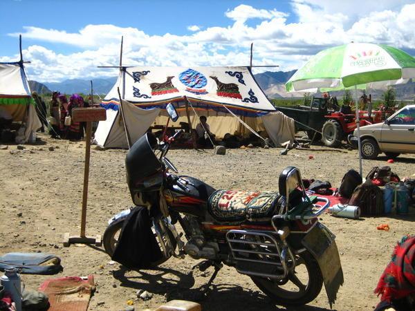 Motorbike and tibetan tent