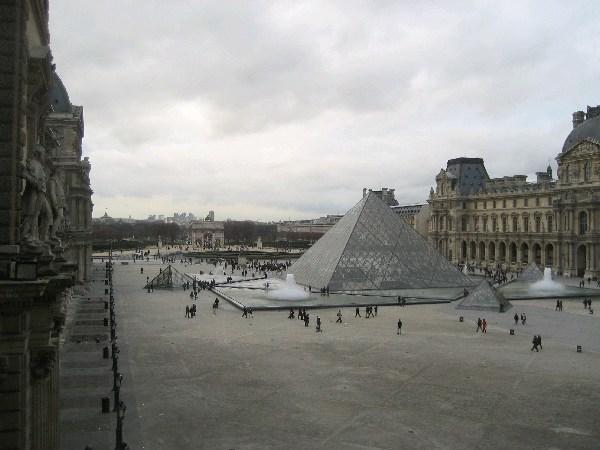 View of the plaza outside of the Louvre