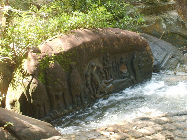 sculptures in riverbed