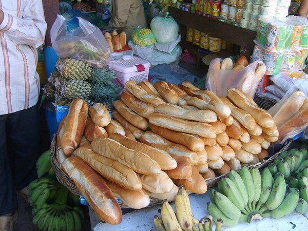 French-style baguettes at market