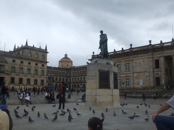 Main square in Bogota's historic district: Building to the right is the Capitolio Nacional
