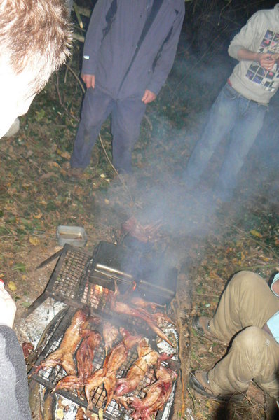 Rabbit roasting on an open fire