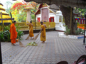Young monks doing the housework