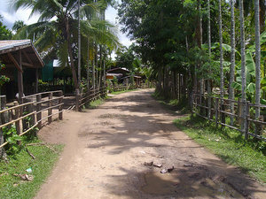 The road leading out of the village to the rice fields and waterfall