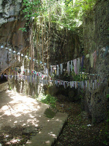 Rags of clothing found on victims' bones strung across the entrance of the killing caves