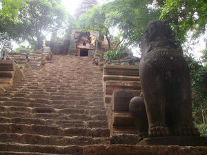 Climbing the steps to Wat Banan