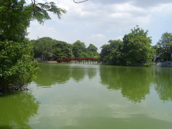 Huc Bridge and Jade Island at Hoan Kiem Lake
