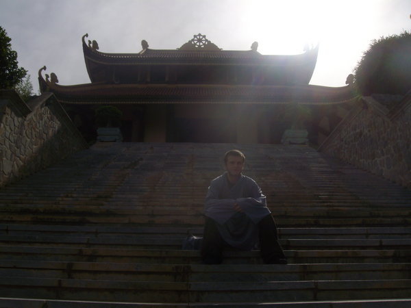Tom on the steps up to Truc Lam Temple