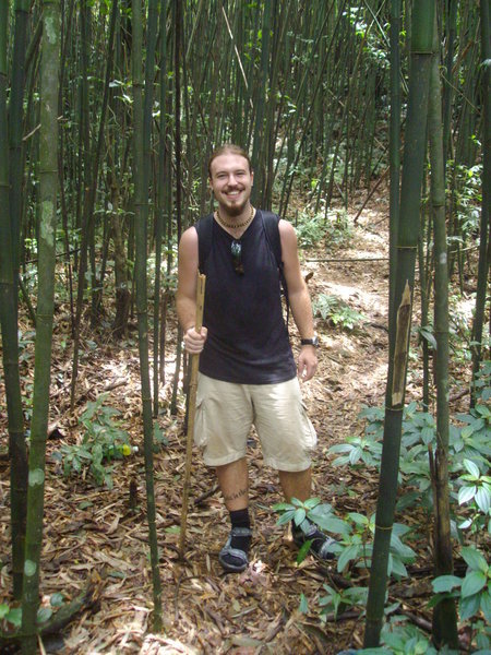 Lee at the beginning of the trek with his bamboo walking stick