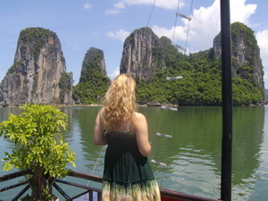 Amy looking out at Halong Bay