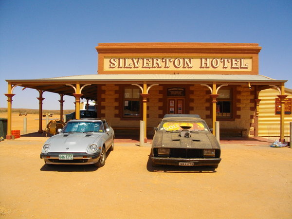 The famous Silverton Hotel, with replica Mad Max car