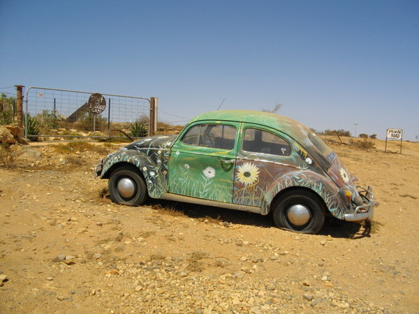 One of the painted cars outside the John Dynon Gallery in Silverton