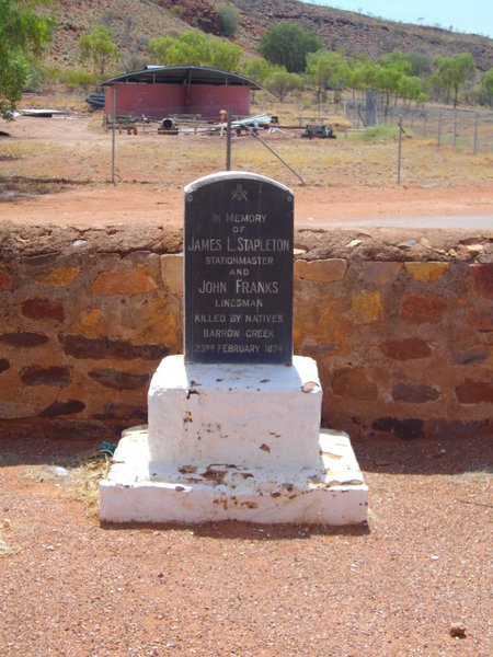 Headstone of one of the men killed by Aboriginals at Barrow Creek Telegraph Station in the 1874 attack