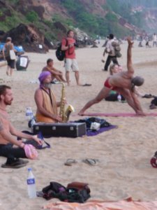 Yoga.. guy on trumpet and someone meditating on the beach.... As you do!