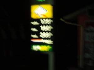 Blurry gas sign in Morgantown, WV