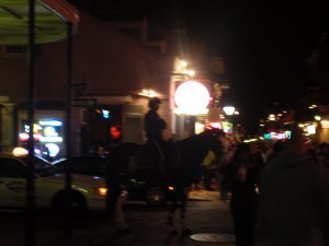 Street Police ride horses up and down