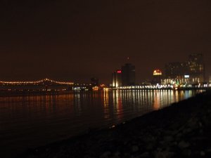 Late at night on the Mississippi... watching the skyline