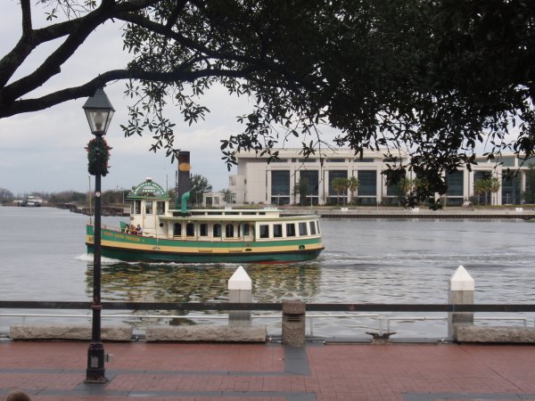 Riverboat slowly passing by 