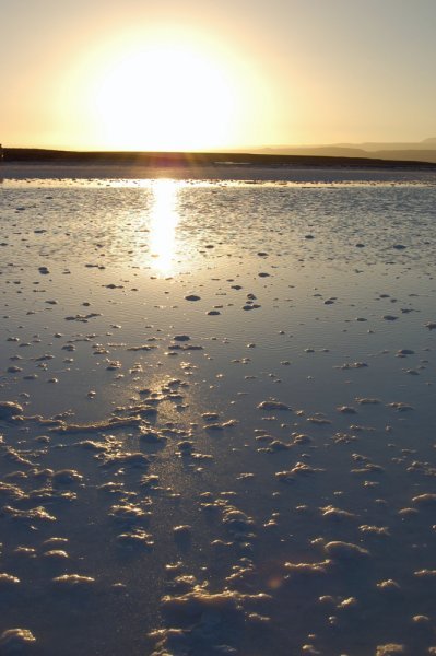 Setting sun over the salt lake