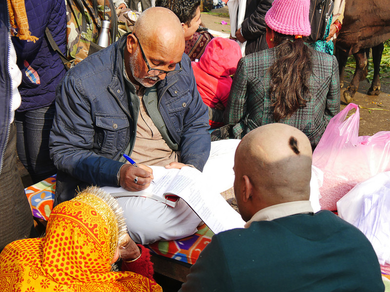 A pandit maintaining the family registers