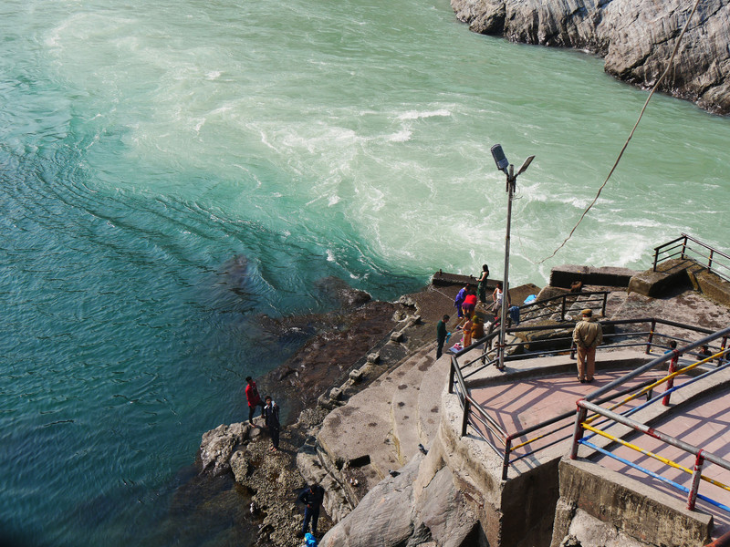 The confluence of the Alaknanda and Bhagirathi Rivers