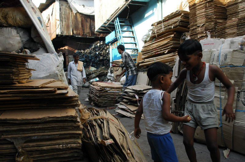 Recycling cardboard in Dharavi